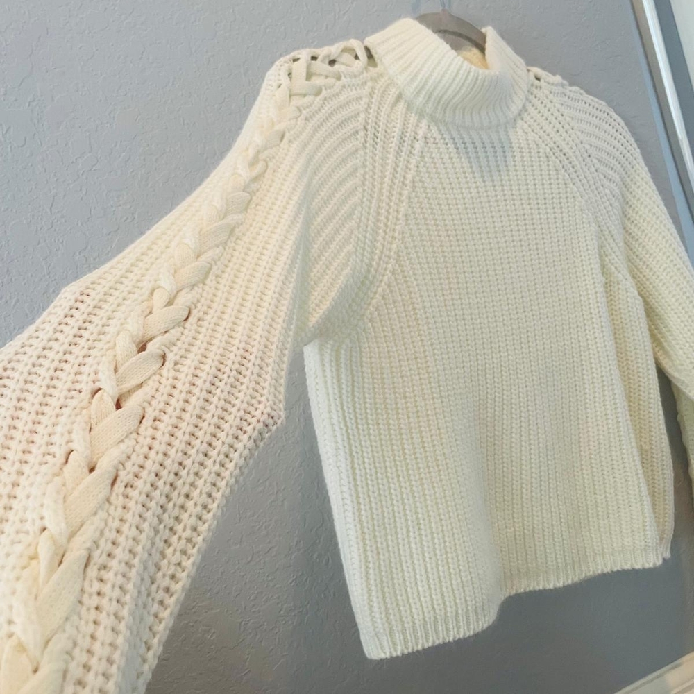 Elegant Guess Cream Sweater with Braided Detail